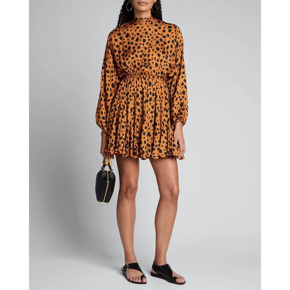 Rhode Dresses Brown Black Leopard Print Long Sleeve Caroline Mini Dress XS - Picture 7 of 14